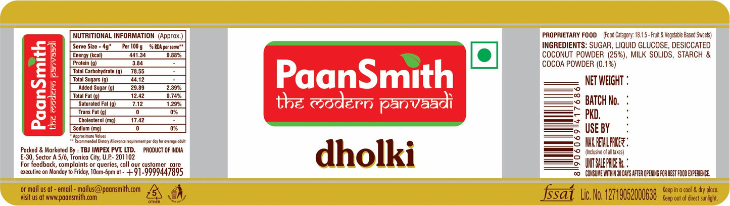PaanSmith dholki packaging with label and branding